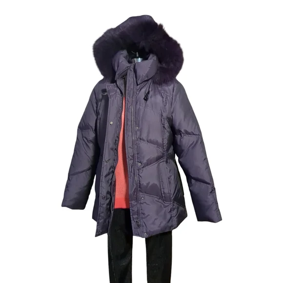 Laura Purple Puffer Jacket with Faux Fur Hood Size SP - Picture 11 of 16